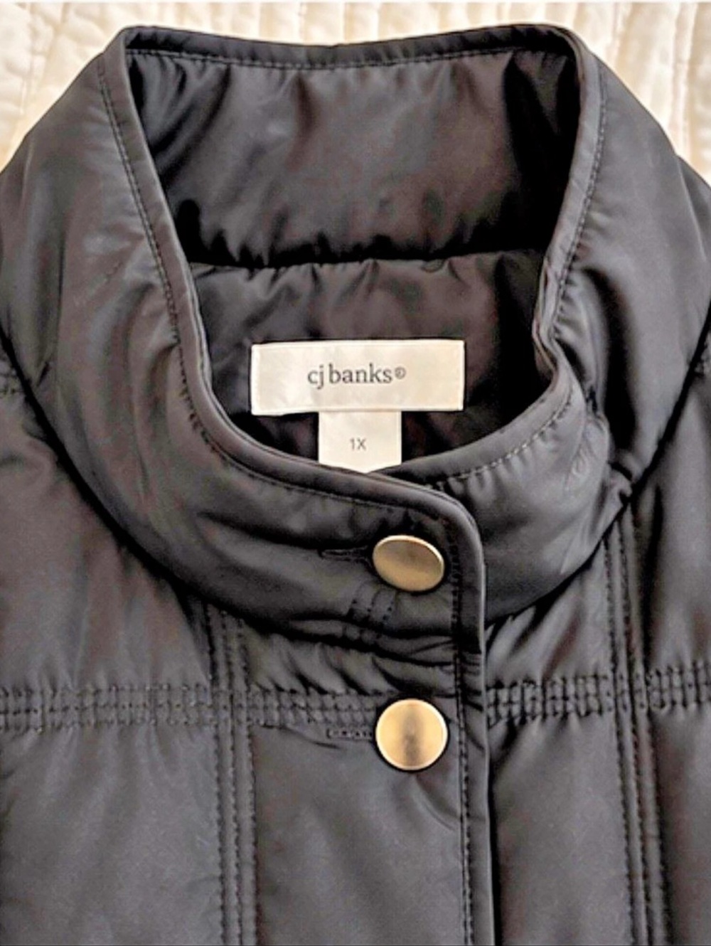 CJ Banks Navy Quilted Puffer Vest 1X Snap Front Pockets | Like New - Picture 3 of 5